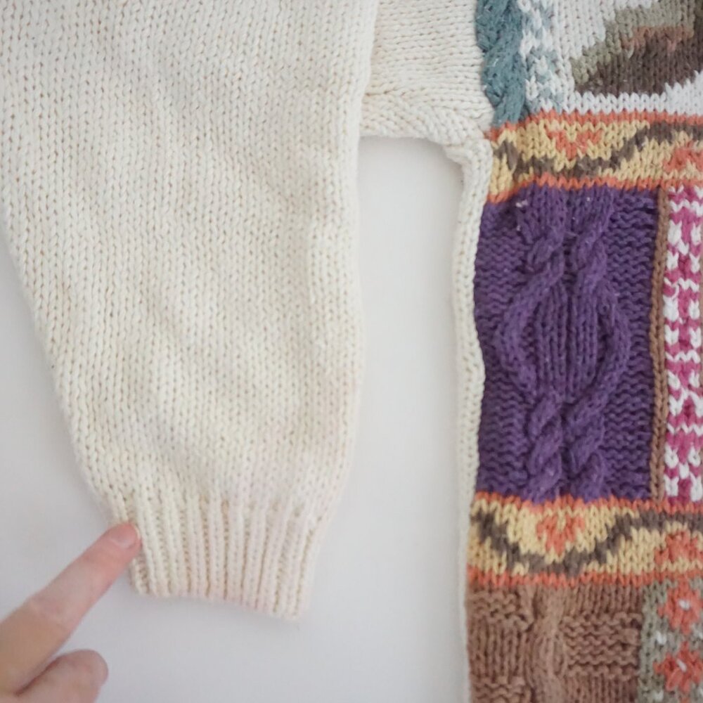 Vintage Heirloom Collectibles Floral Patchwork Cottage Knit Sweater Ivory Pink L - Picture 7 of 12